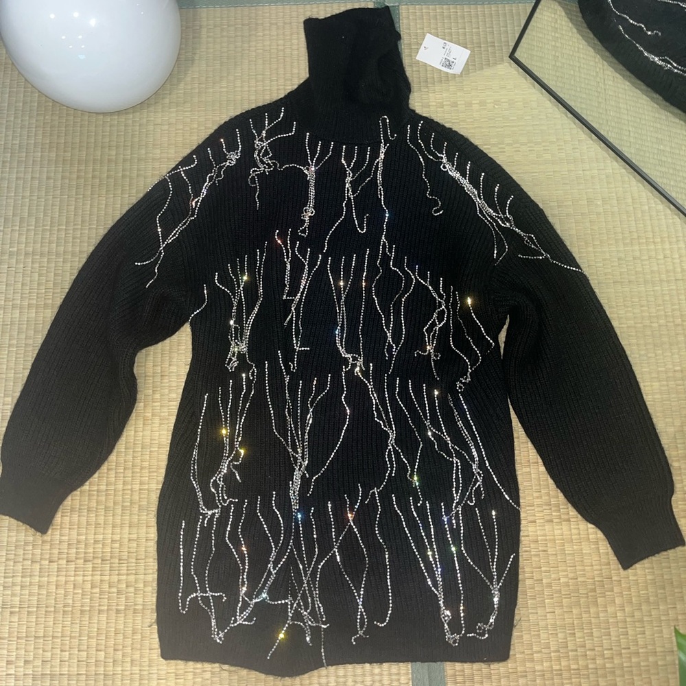 Forever 21 Black Turtleneck Sweater with Silver Sequin Embellishments